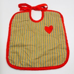 Vintage Handmade Baby Bib Quilted Floral Heart Cottage Little House Floral